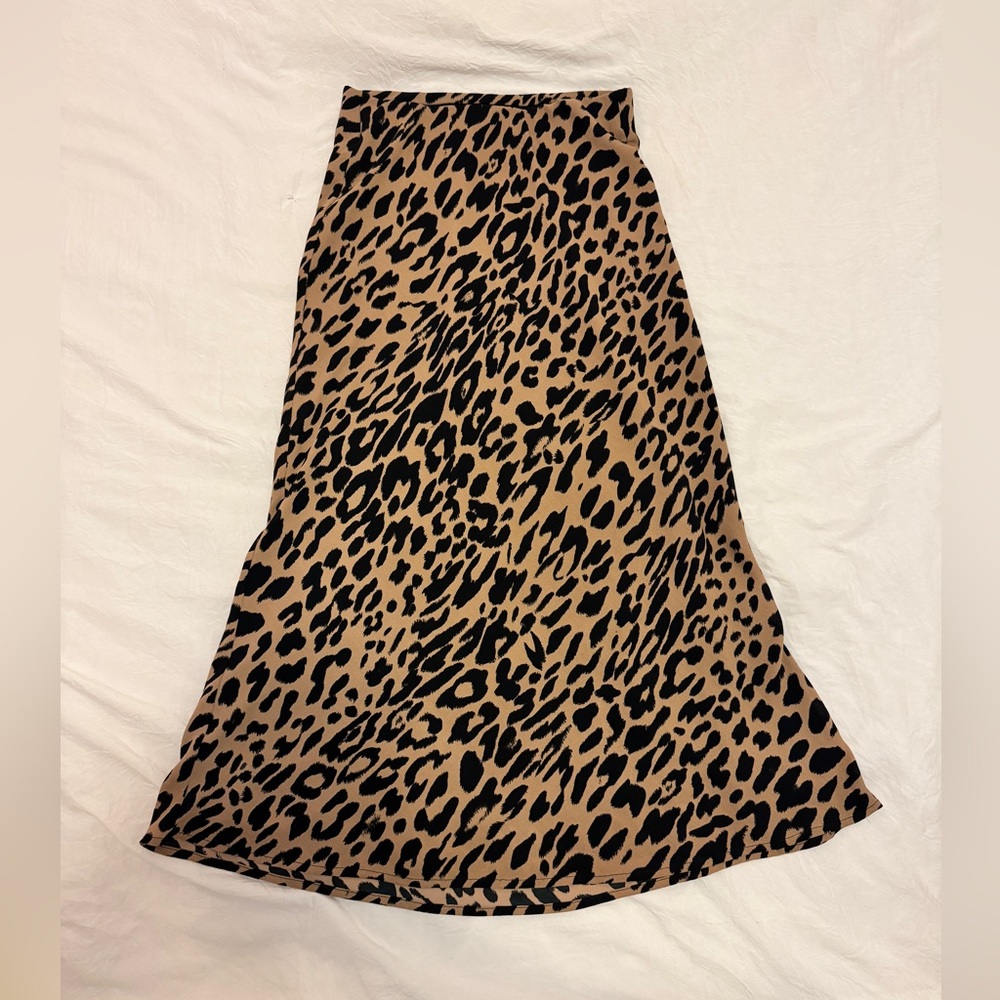 Banana Republic Leopard Print Midi Skirt - Tan/Black, XS